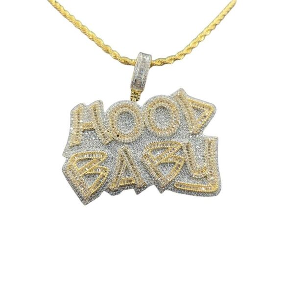 14K Bi-Color Gold Finish Good Baby - Free 24" x 3mm Rope Chain. - Picture 7 of 9